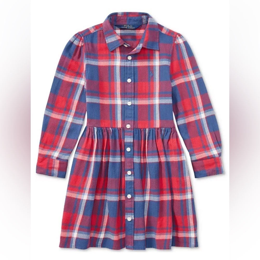 Polo by Ralph Lauren Red and Blue Plaid Button-Front Girls Dress